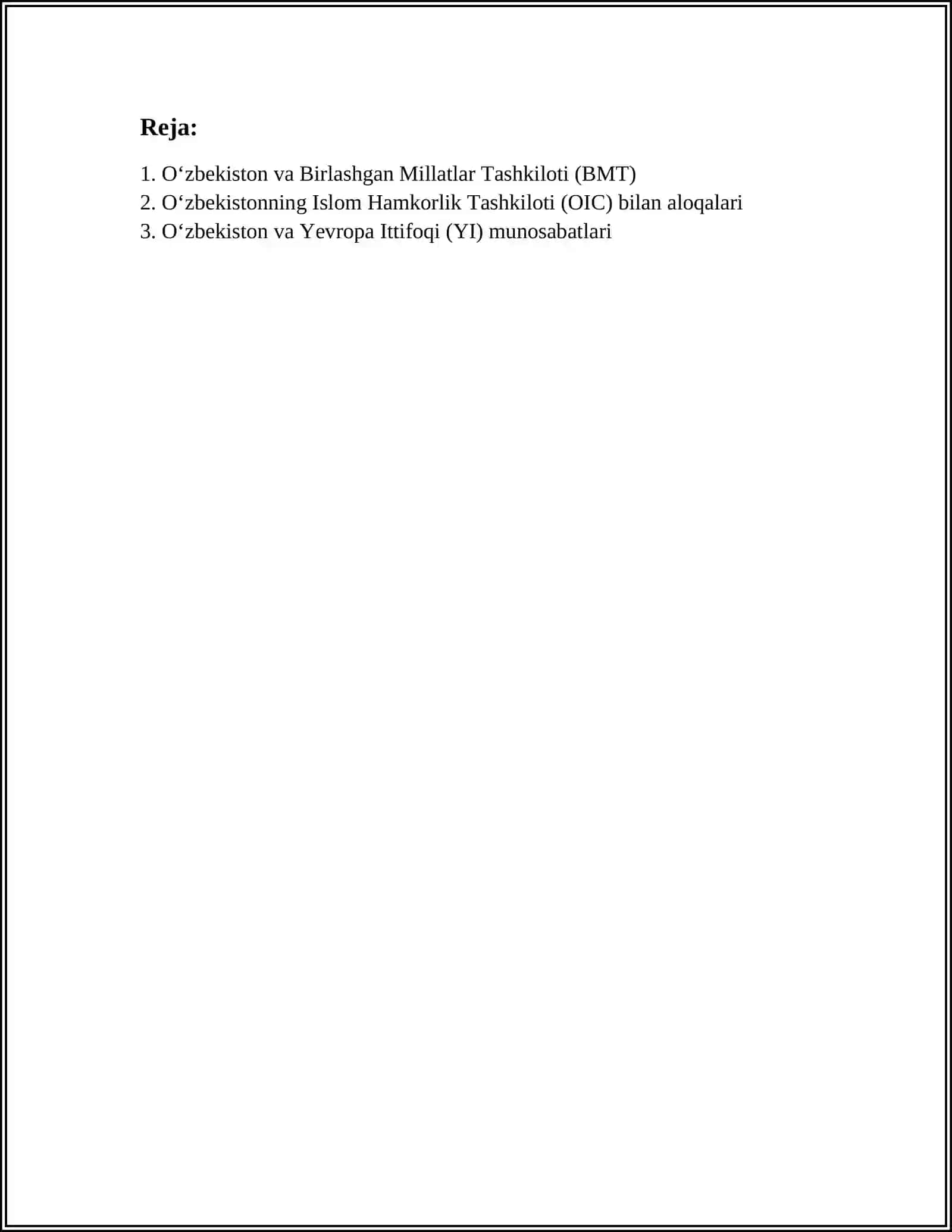 OʻZBEKISTONNING XALQARO TASHKILOTLAR BILAN HAMKORLIK ALOQALARI 2