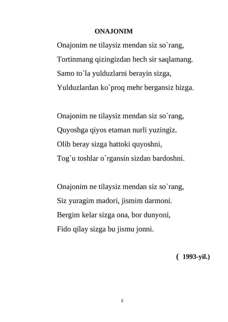 "OMONAT" bolalar 1-4sinflar uchun sherlar 2