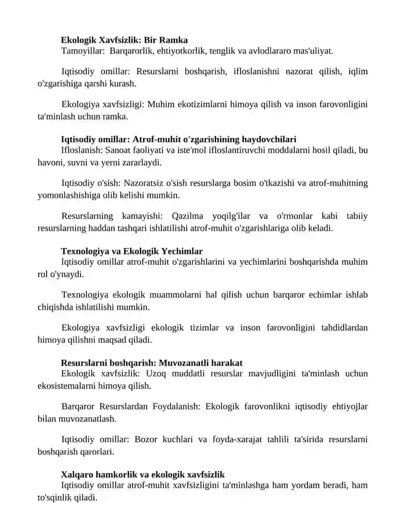 Ekologik xavfsizlikni ta'minlash prinsiplari va iqtisodiy omillar 2