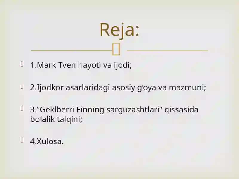 Mark Tvenning “Gekelberri Finniningsarguzashlari” qissasi 2