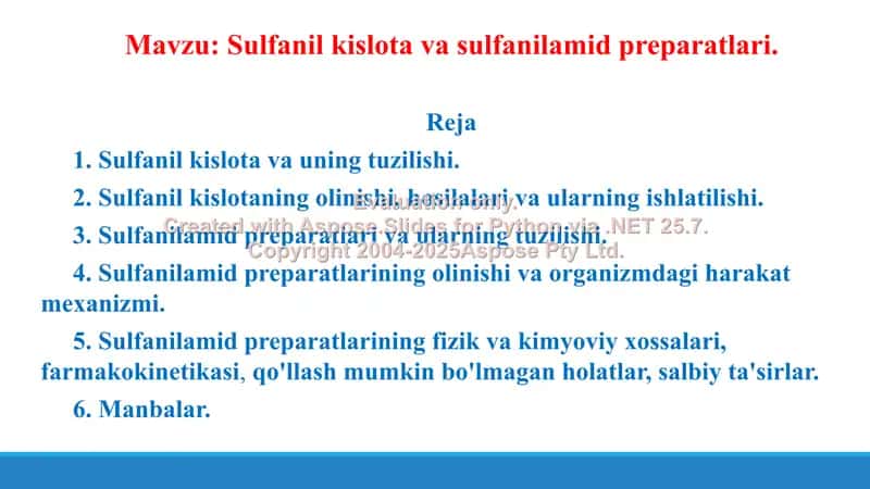15. Sulfanil kislota va sulfanilamid preparatlari. Taqdimot, 16 bet 2