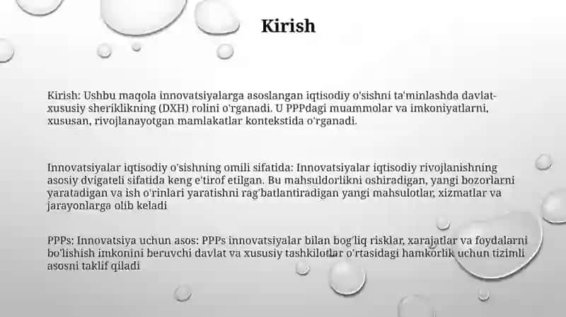 Innovatsion Iqtisodiyotni Rivojlantirishda Davlat Xususiy Sherikchiligi 2
