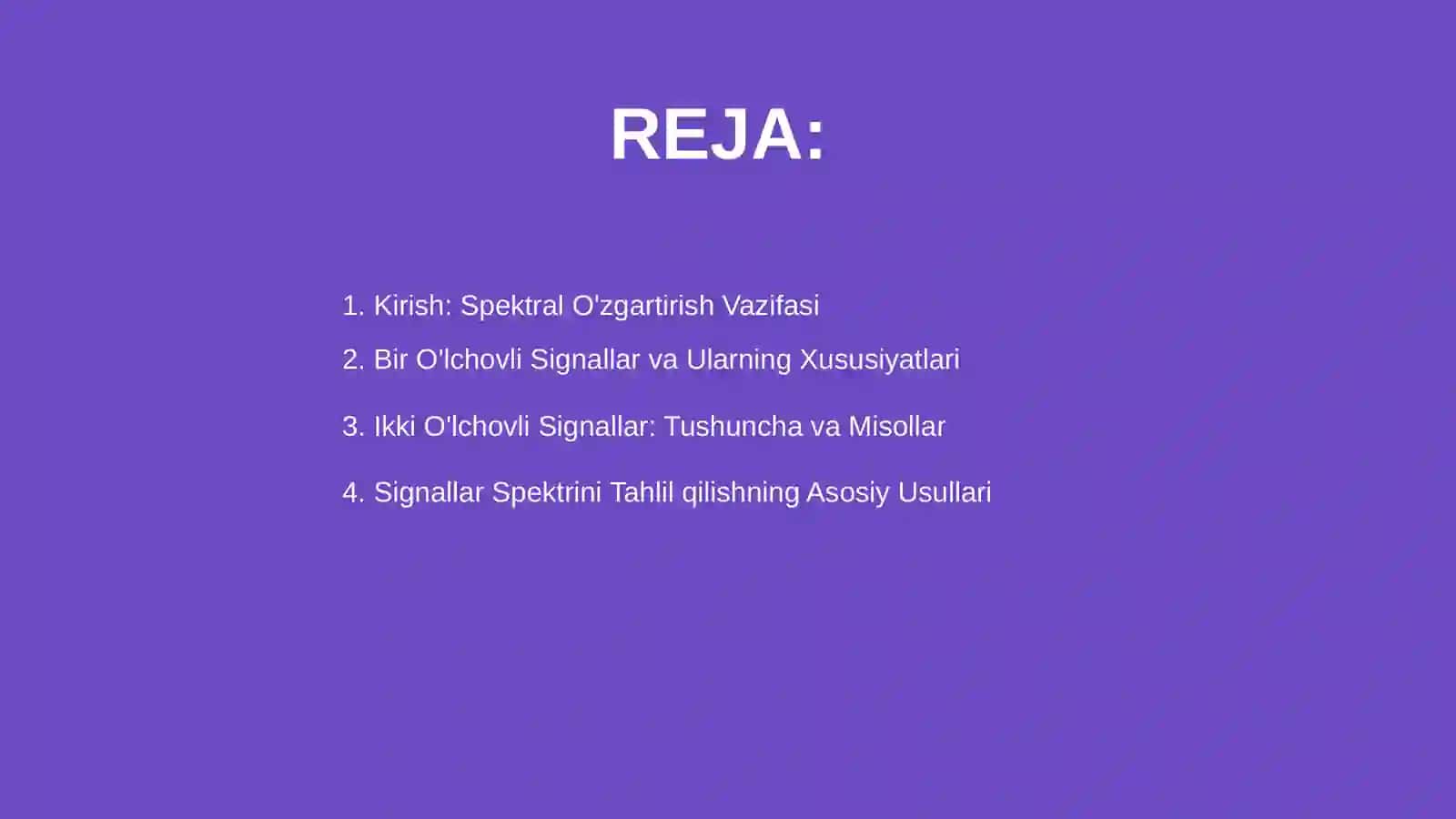 Bir va ikki o'lchovli signallar spektral o'zgartirish algortimlarini qo'llash 2