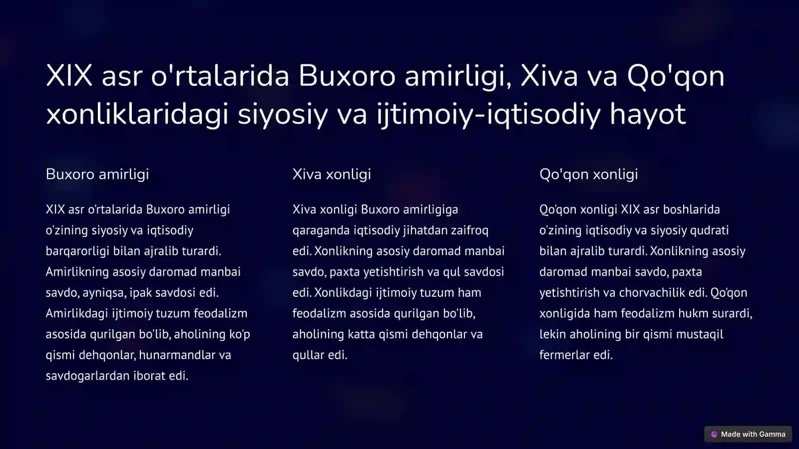XIX asr o'rtalarida O'zbek xonliklari siyosiy va ijtimoiy-iqtisodiy hayot 2