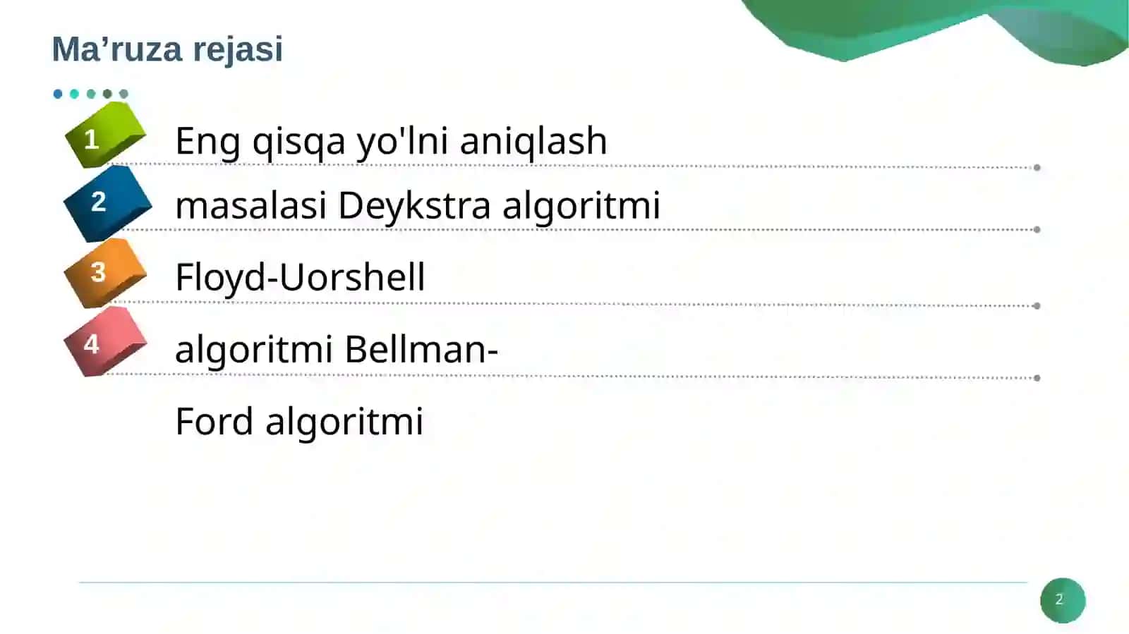 Graflarda Eng Qisqa Yo'lni Aniqlash Algoritmlari 2