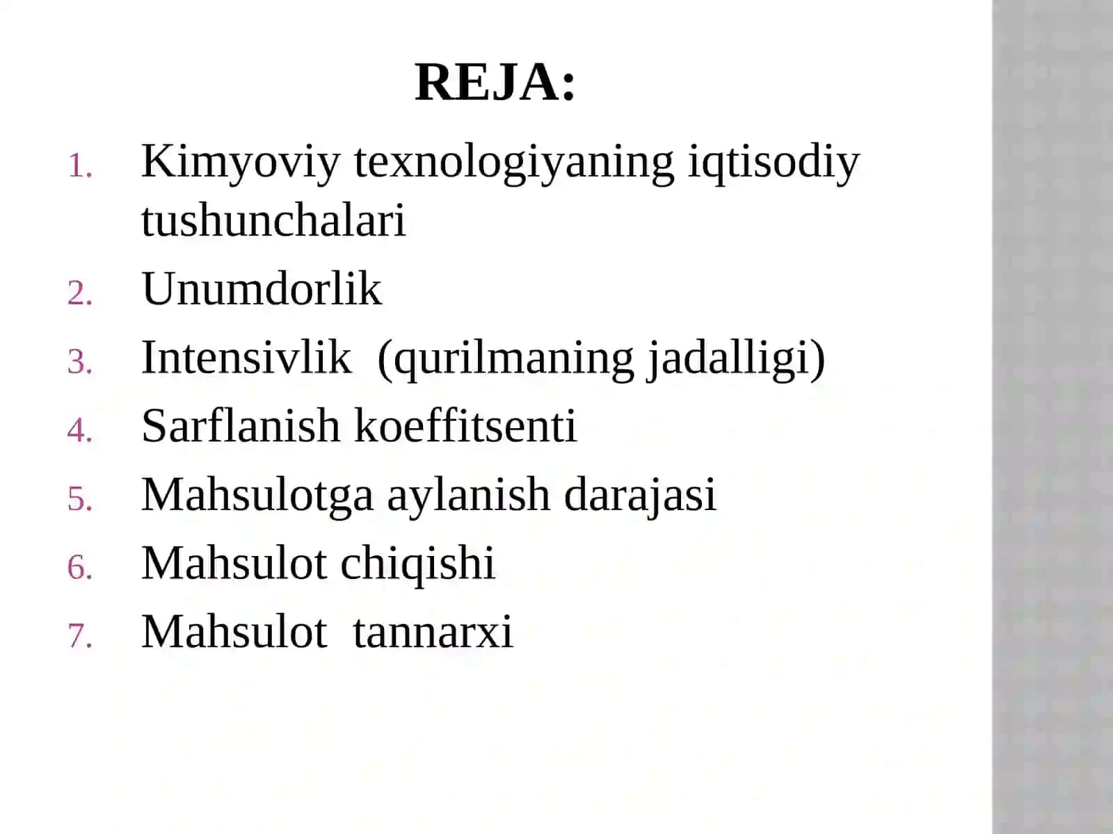 KIMYОVIY TЕXNOLOGIYАNINGASOSIY TEXNIK IQTISODIYKO’RSATKICHLARI 2