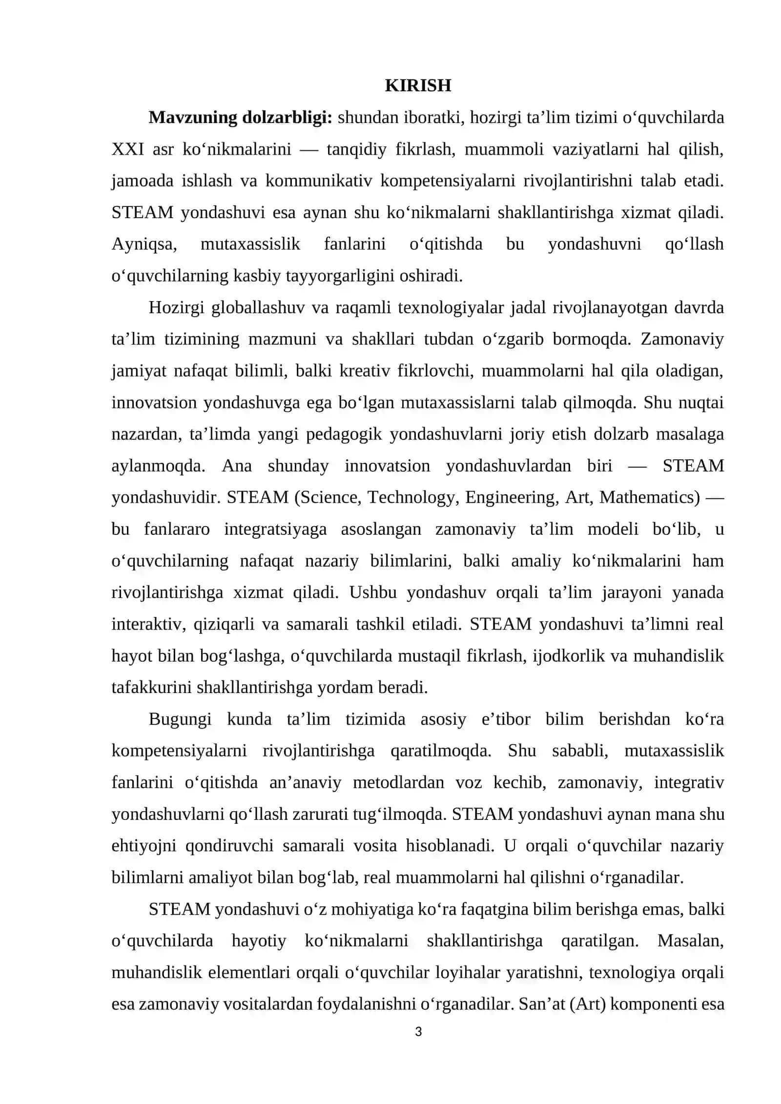 STEAM YONDASHUVI ASOSIDA MUTAXASSISLIK FANLARINI O‘QITISH 2
