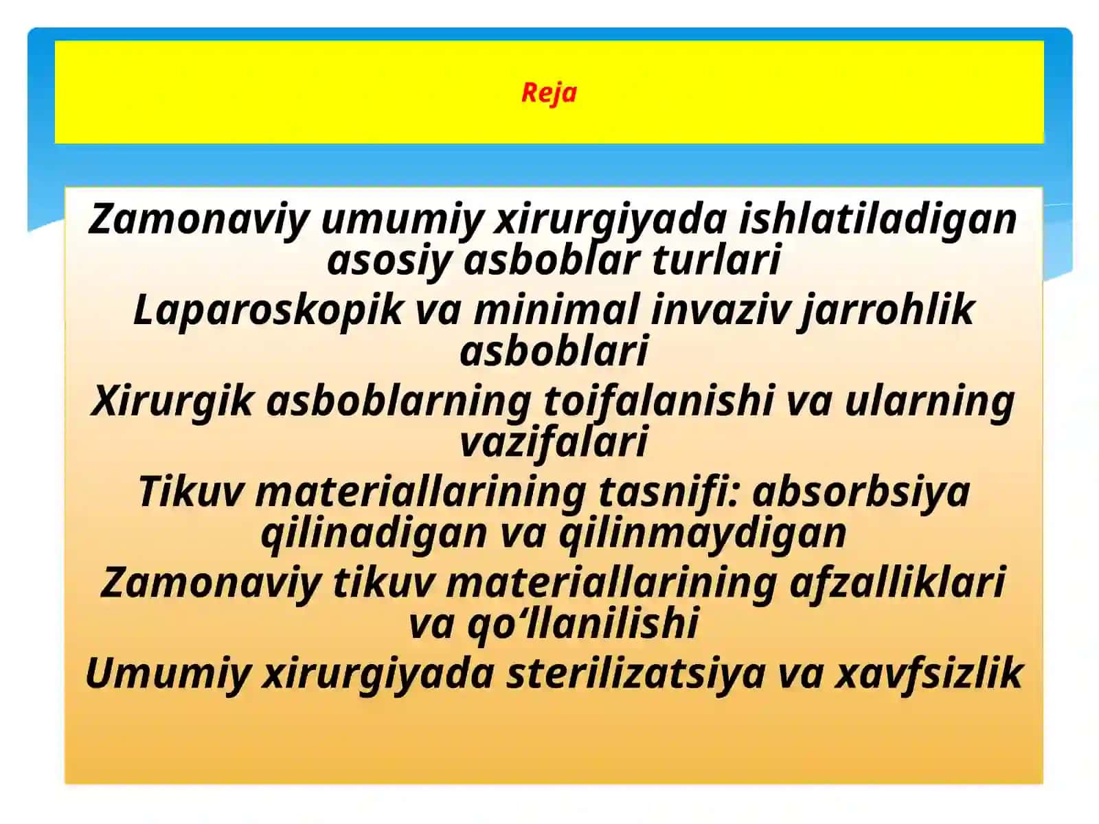 "Zamonaviyxirurgikasboblar. Zamonaviytikuvmateriallari." 2
