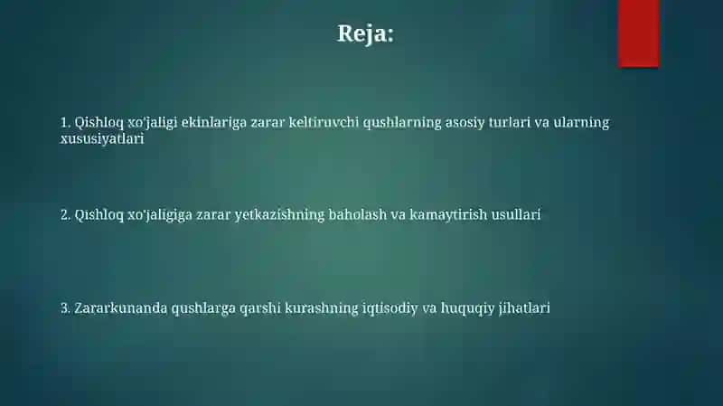 Qishloq xo‘jaligi ekinlariga zarar yetkazuvchi qushlar (Aves) faunasi 2