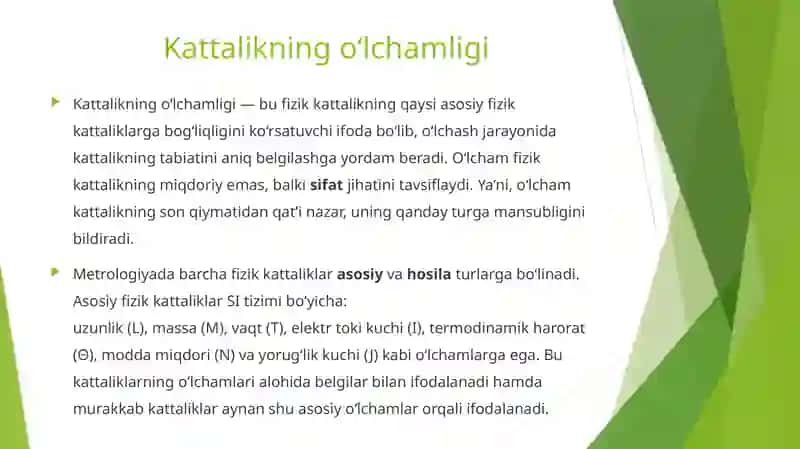 Kattalikning o‘lchamligi. Metrologiya sohasida ishlatiladigan asosiy atamalar va tariflar. Metrologiya sohasidagi xalqaro tashkilotlar 2
