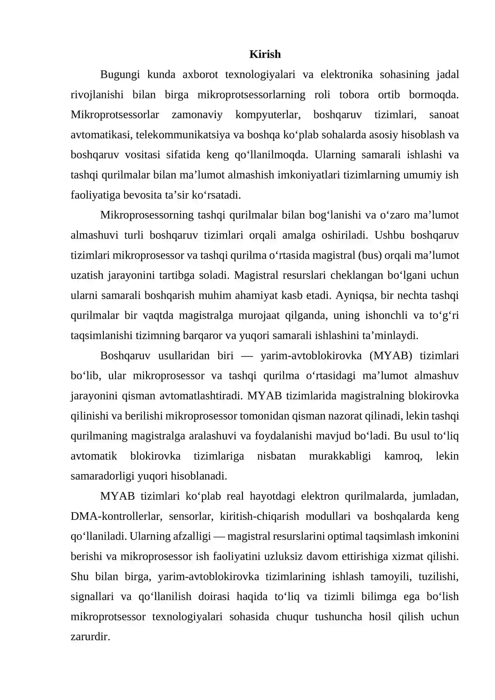 MAVZU: MIKROPROSESSORNI YARIM-AVTOBLOKIROVKA (MYAB) TIZIMLARI. 2