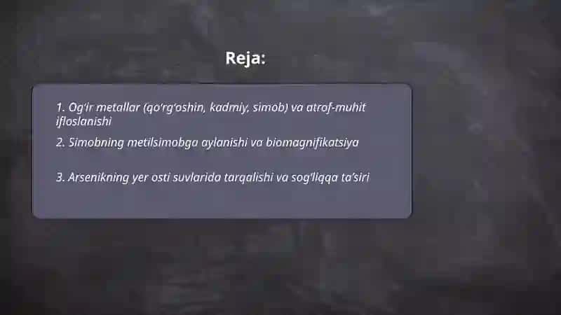 Elementlar kimyosining ekologik jihatlari 2