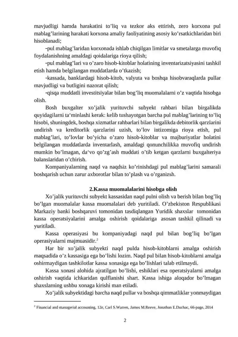 Kassadagi  pul mablag’lari hisobi 2