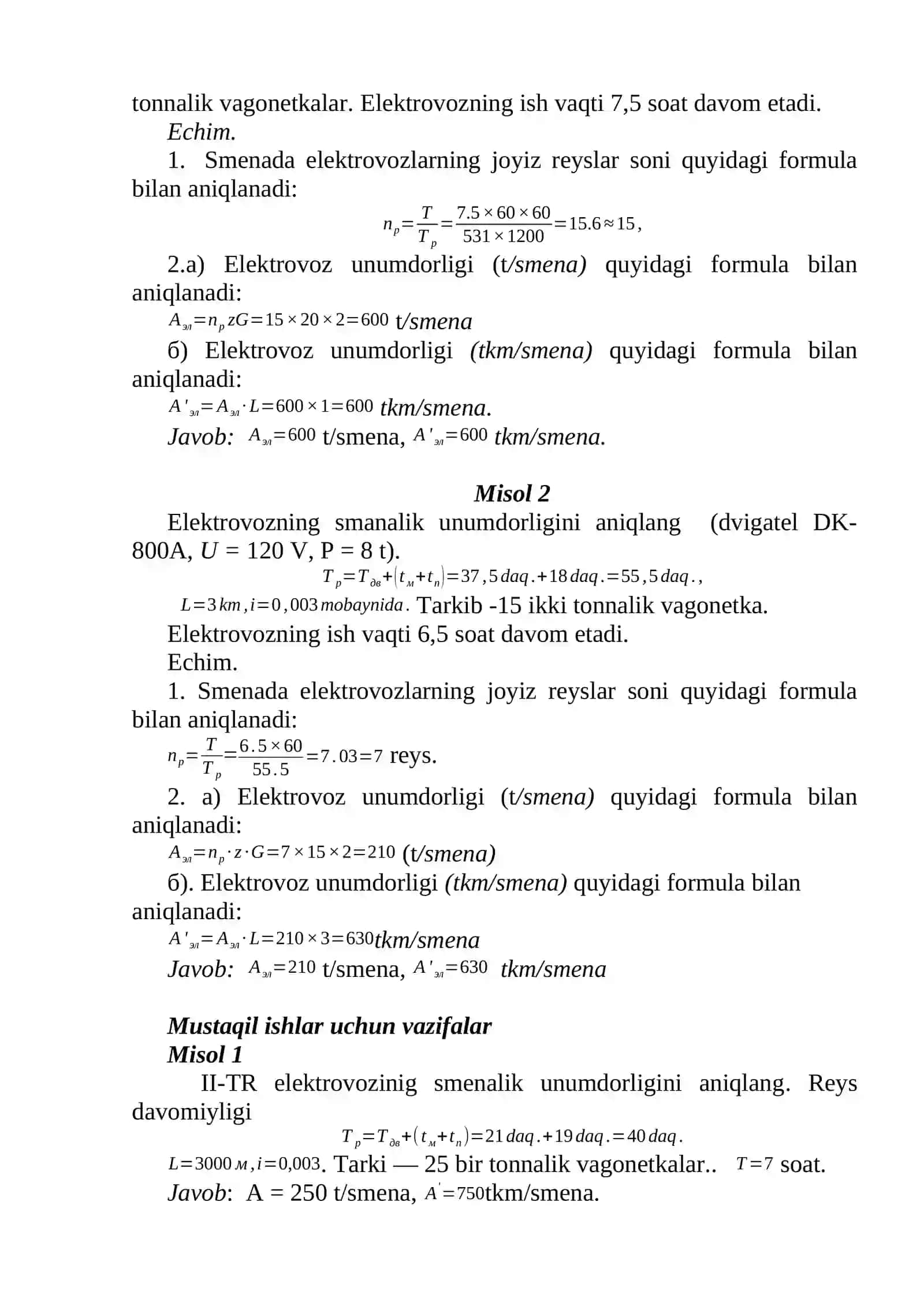 ELEKTROVOZLAR UNUMDORLIGI VA SONINI ANIQLASH 2