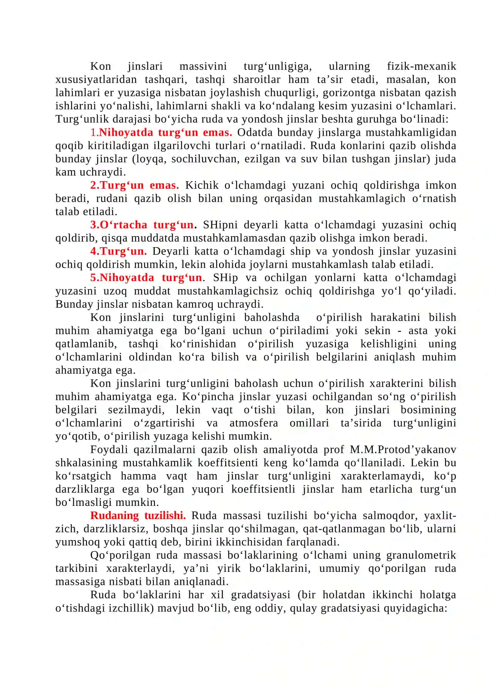 Ruda va yondosh jinslarning fizik-mexanik tavsifi 2