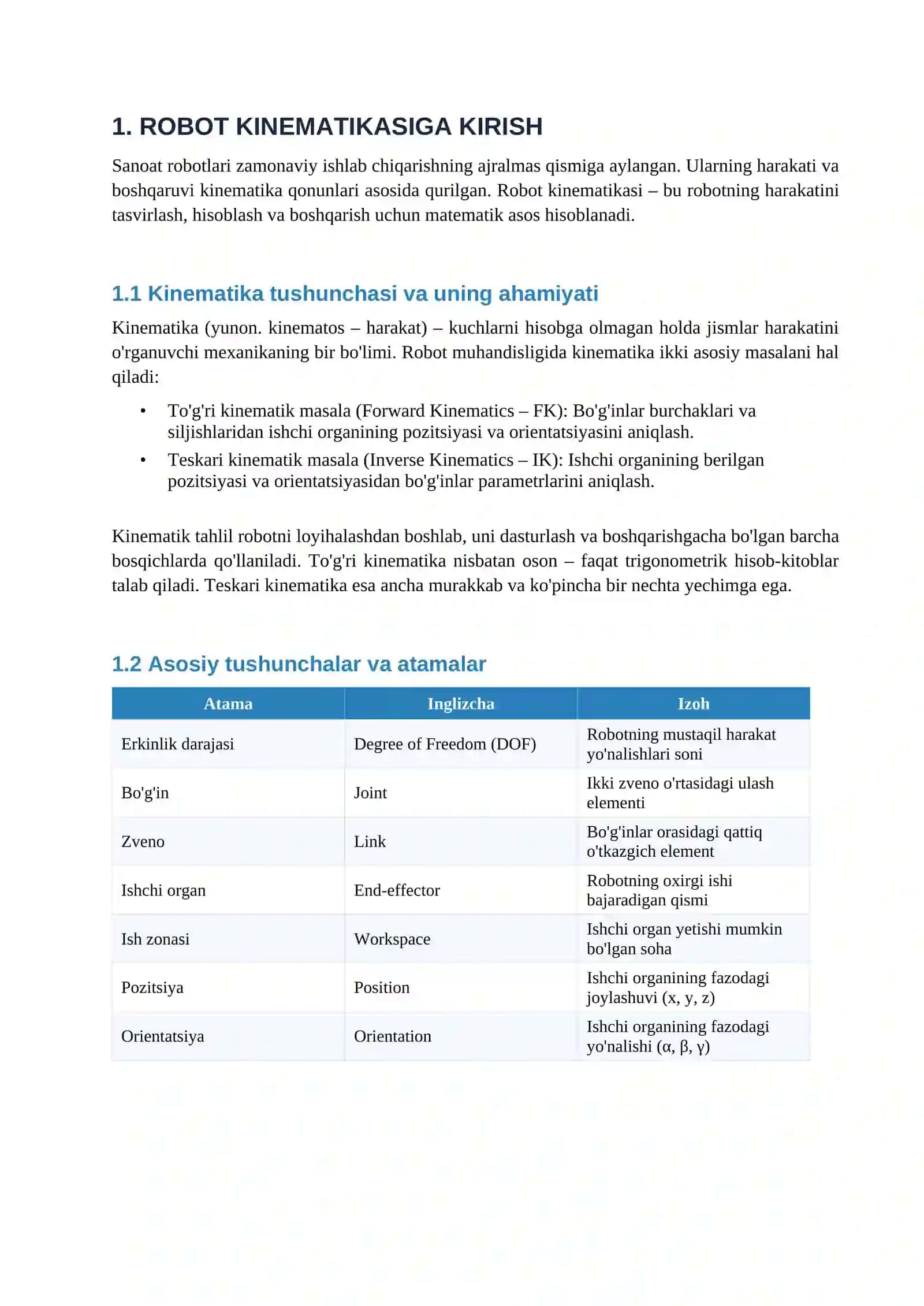 SANOAT ROBOTLARINING KINEMATIKASI 2