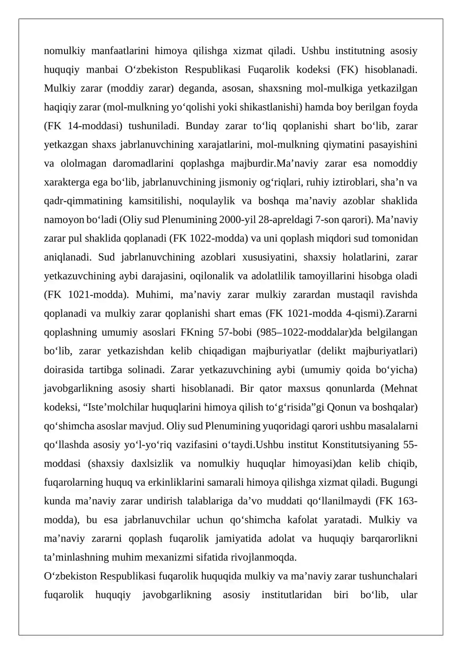 Mulkiy va ma’naviy zararni qoplashning huquqiy asoslari 2