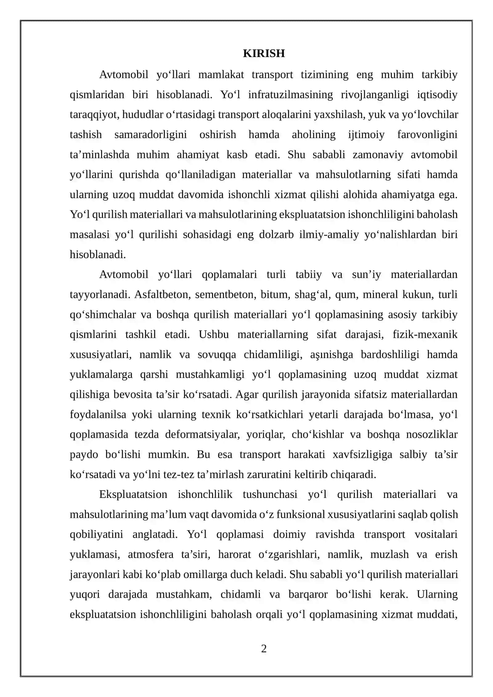 Yo‘l qurilish materiallari va mahsulotlarining ekspluatatsion ishonchliligini baholash 2