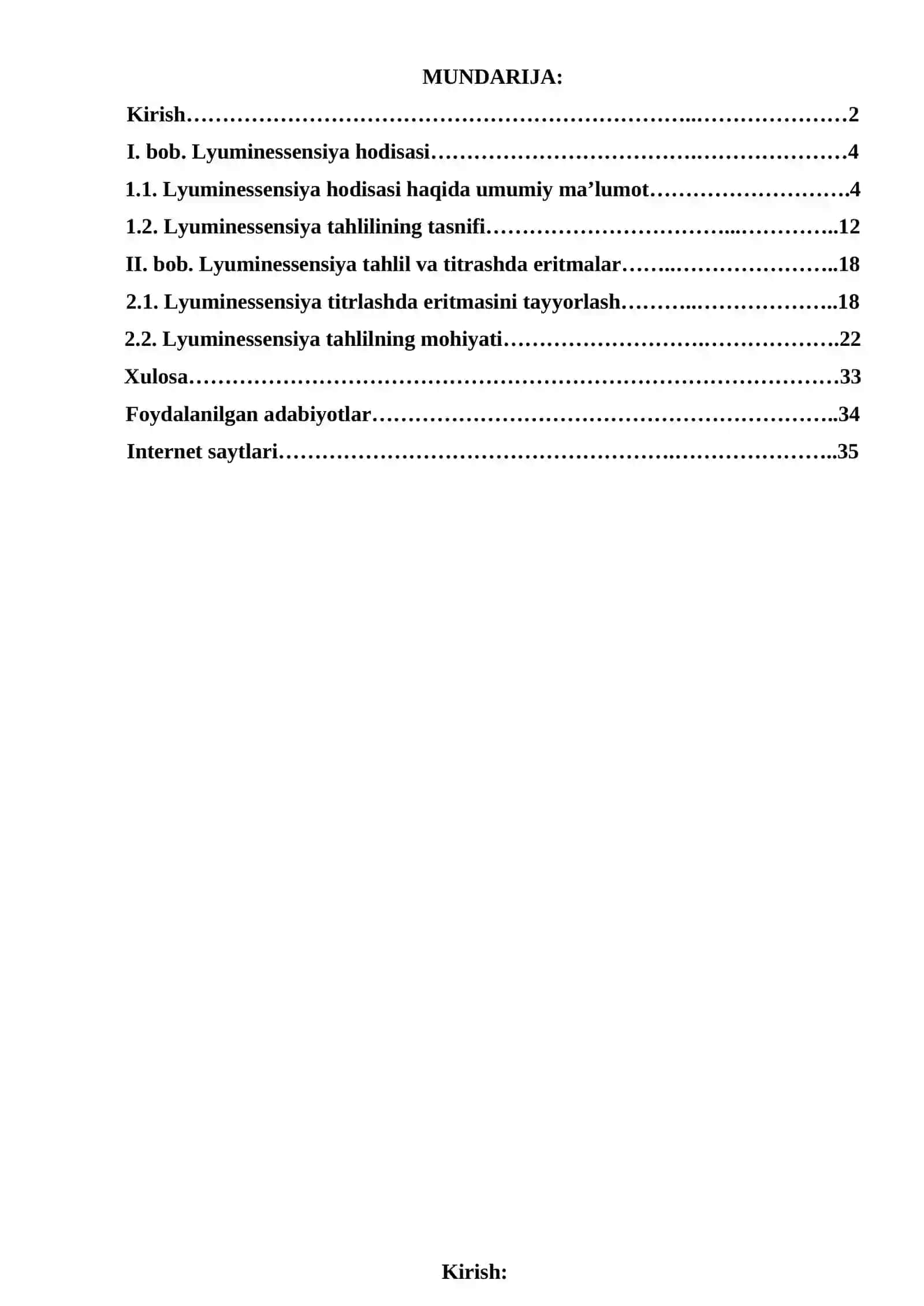 LYUMINESSENSIYA XODISASI VA UNING QO’LANILISHI KURS ISHI 2