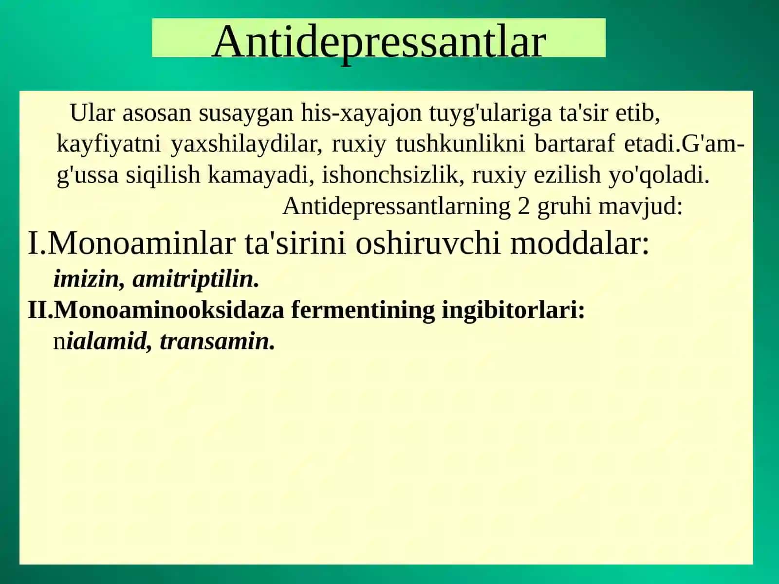 Depressiyaga qarshi            moddalar 2