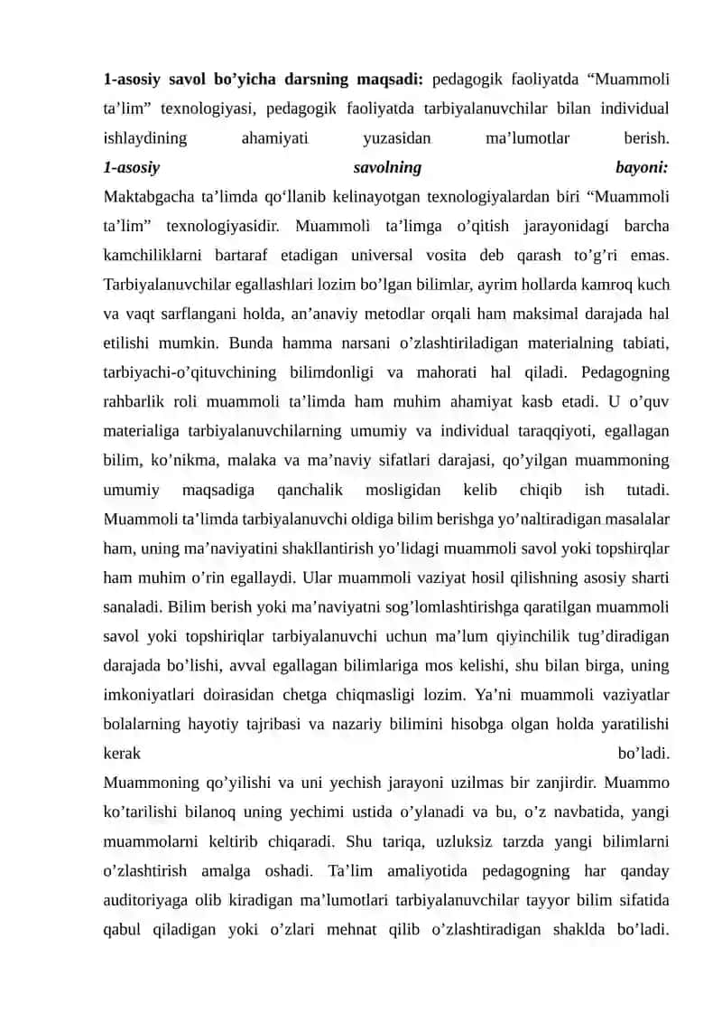 MAKTABGACHA TA'LIMDA MUAMMOLI TA'LIMNI TASHKIL ETISH TEXNOLOGIYASI 2