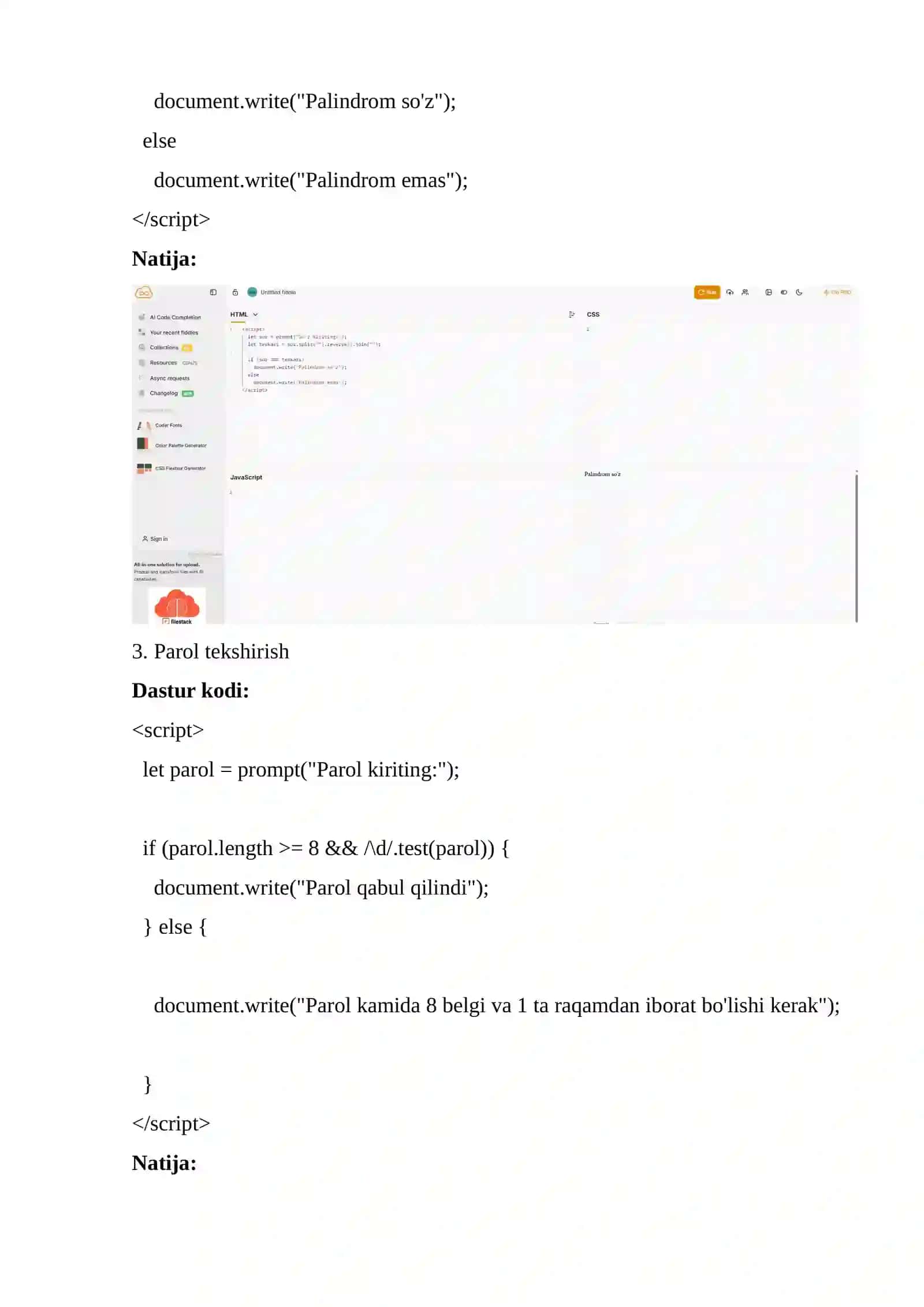Javascript da mantiqiy masalalar 2