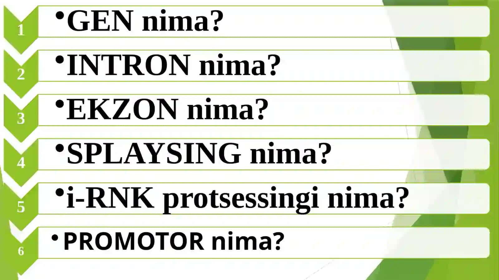 GEN EKSPRESSIYASI VA REGULYATSIYASI (INTRON, EKZZON) 2