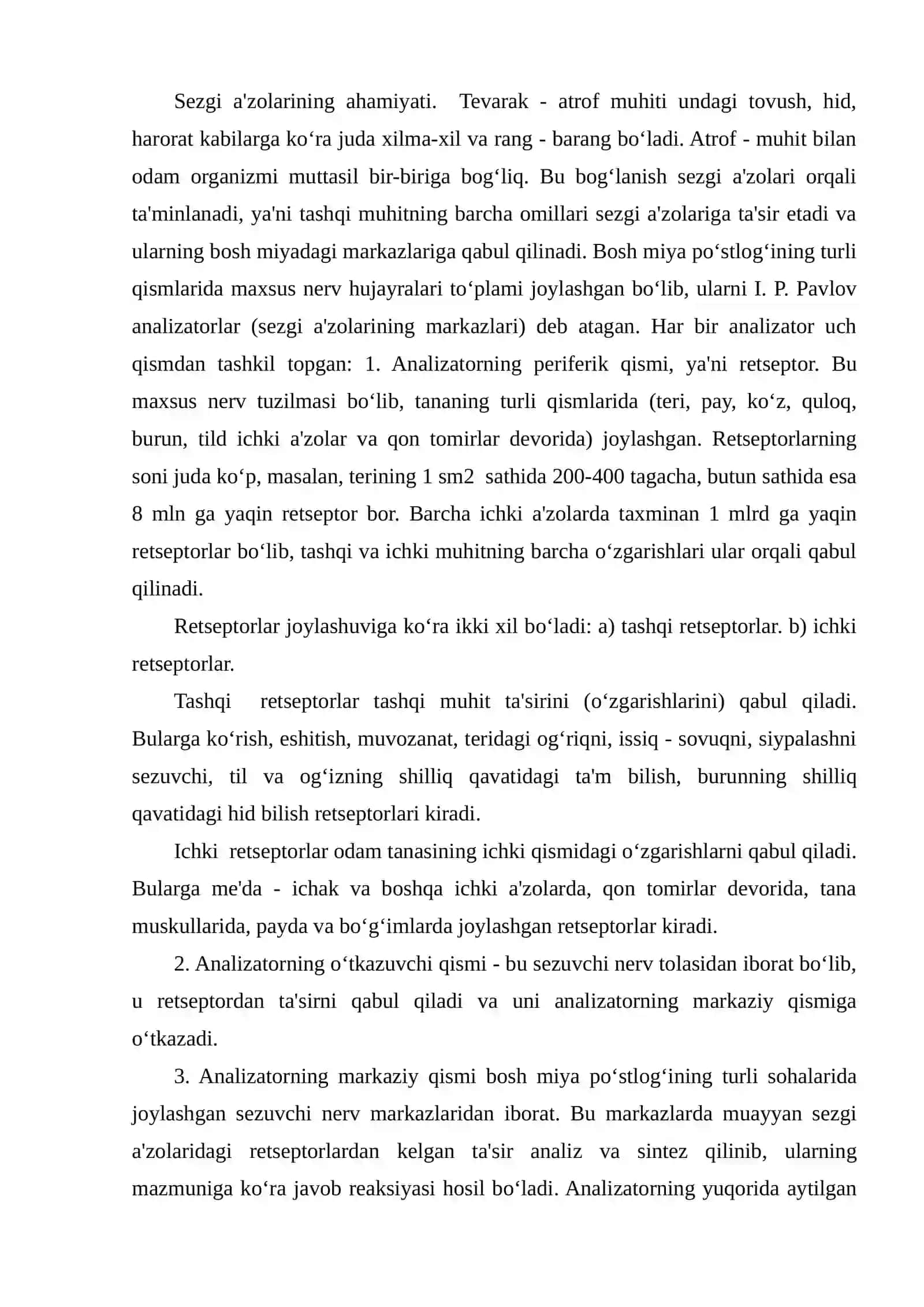 Teri orqali sezish, ta`m va hid bilish analizatorlari 2
