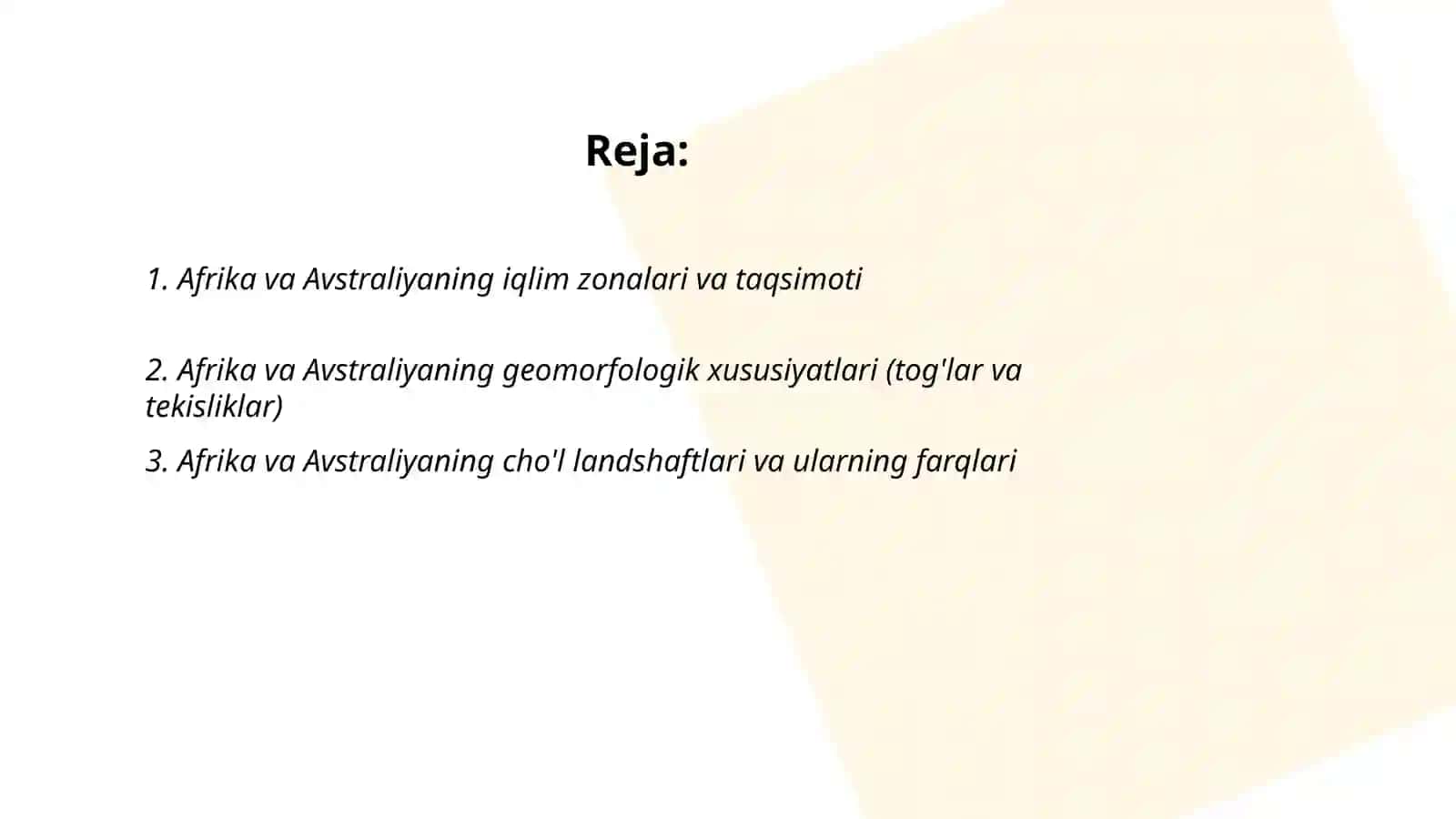 Afrika va Avstraliya materigi tabiatiga qiyosiy tarif 2