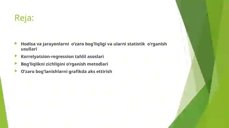 O'zaro bog'lanishlarni statistik o'rganish 2