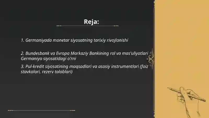 Germaniyaning pul kredit va monetar siyosati tahlili. 2