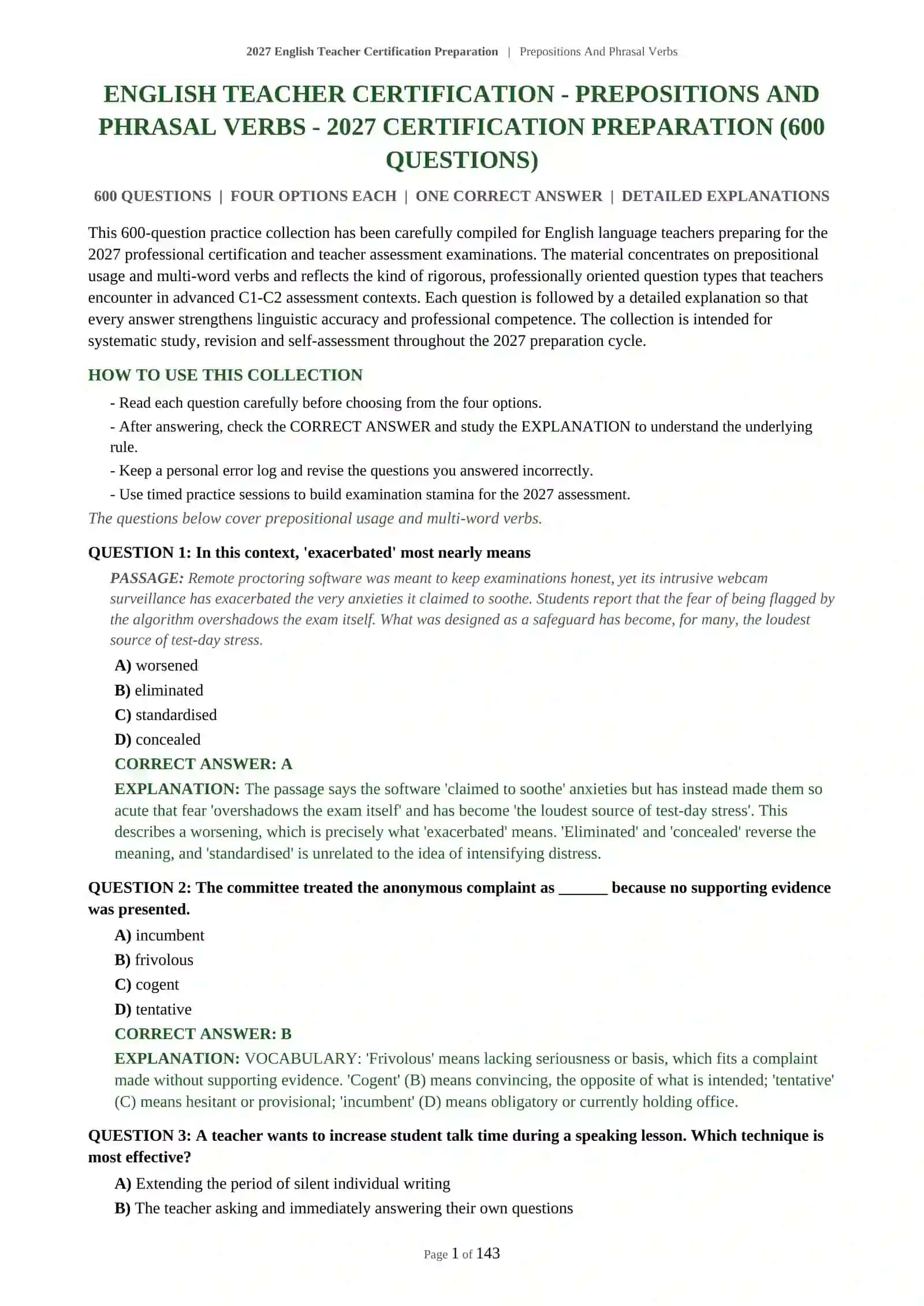 English Teacher Certification Preparation | Prepositions And Phrasal Verbs 2