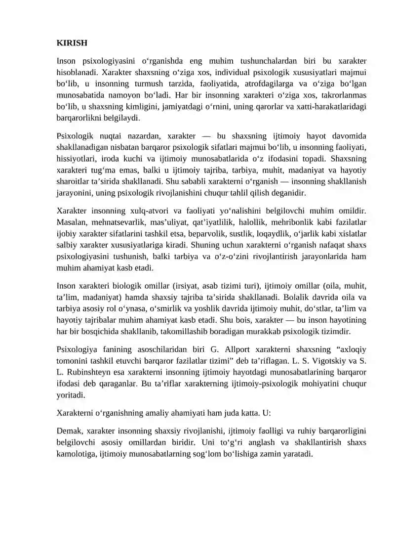 Xarakter - shaxsning individual psixologik xususiyatlari sifatida 2