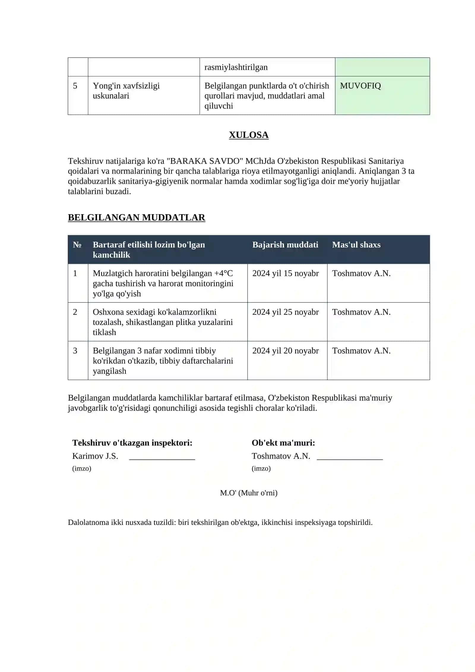 Tekshiruv Dalolatnomasi 2