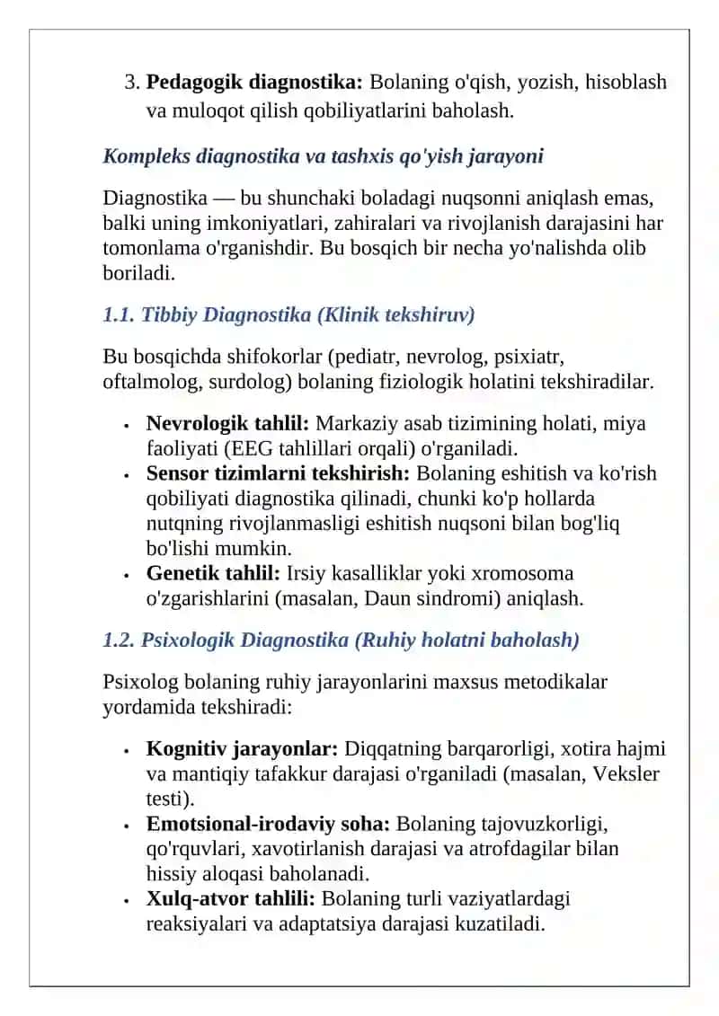 Metodik tavsiya: Maxsus ehtiyojli bolalar uchun diagnostika va reabilitatsiya bosqichlari 2