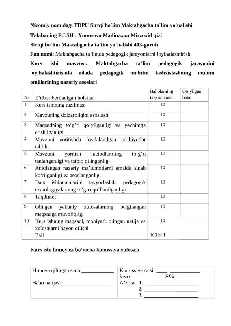 Maktabgacha ta’lim pedagogik jarayonini loyihalashtirishda oilada pedagogik muhitni tashxislashning muhim omillarining nazariy asoslari 2