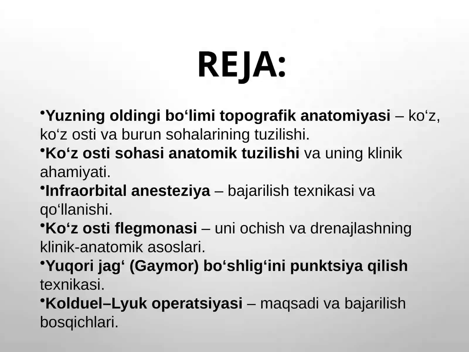 Yuzning oldingi bo‘limi: ko‘z, ko‘z osti va burun sohalari topografik anatomiyasi. Infraorbital anes 2