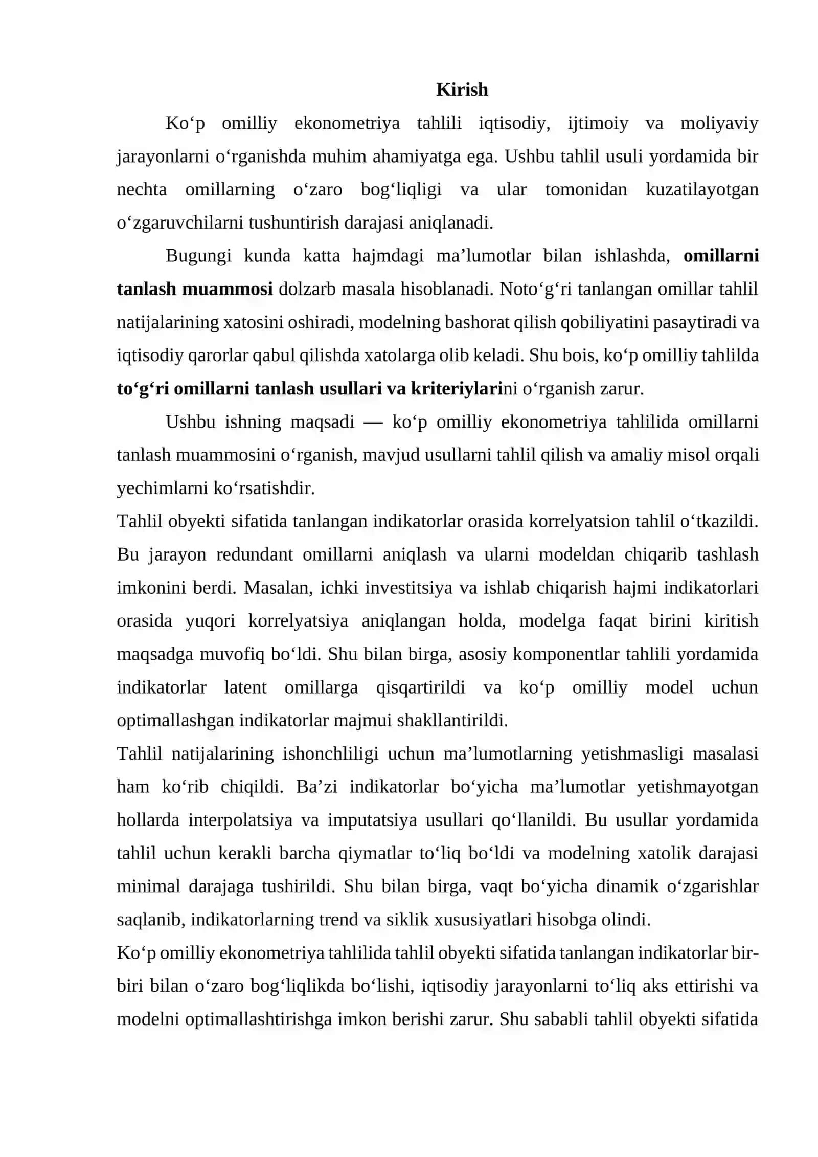 KO‘P OMILLIY EKONOMETRIYA TAHLILIDA OMILLARNI TANLASH MUAMMOSI 2