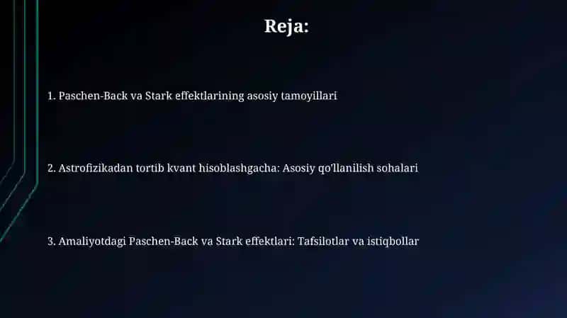 Paschen-Back va Stark effektlarini amaliyotda qo'llash sohalari bilan tanishish 2