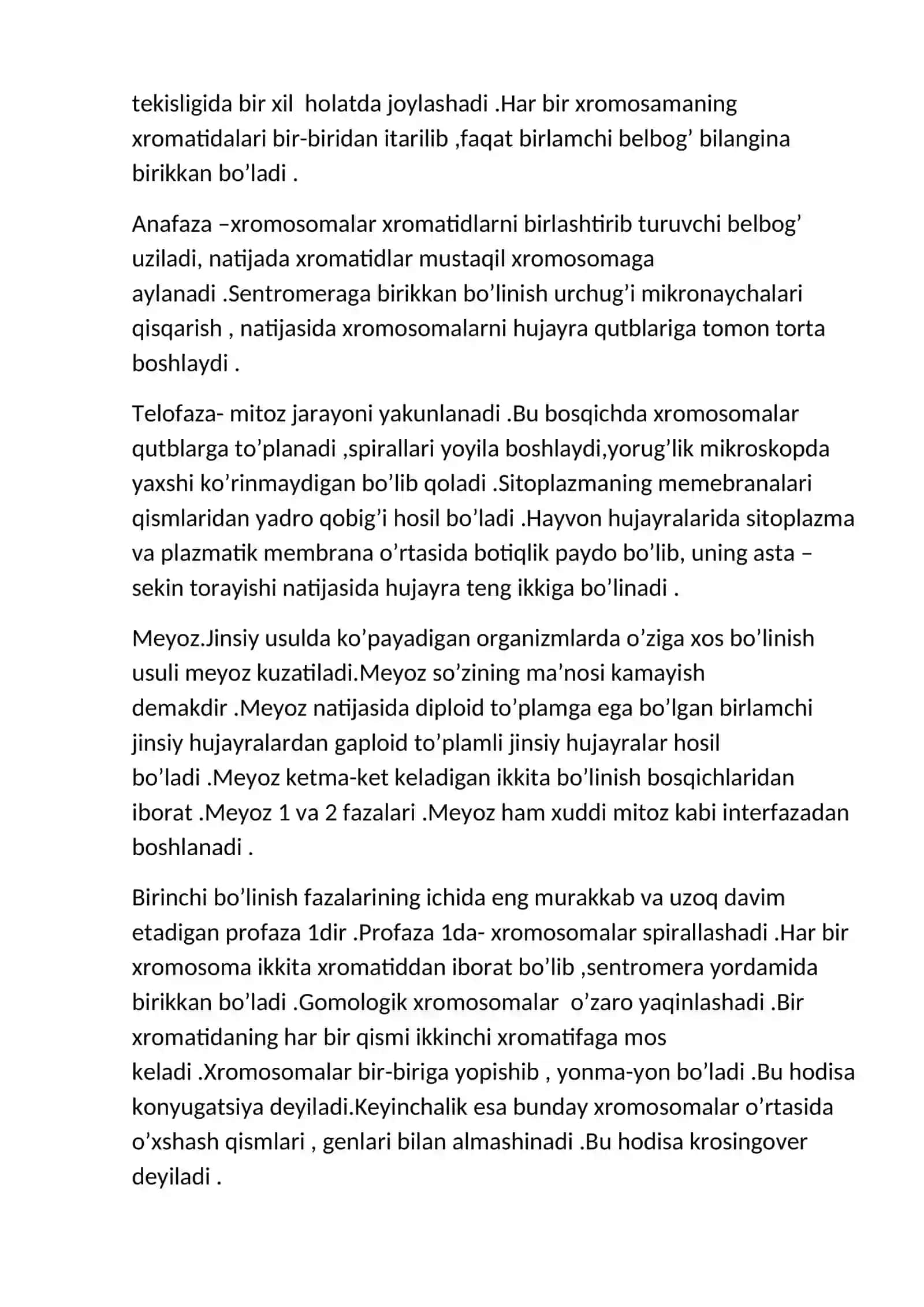 Organizmlarning ko’payishi va rivojlanishi 2