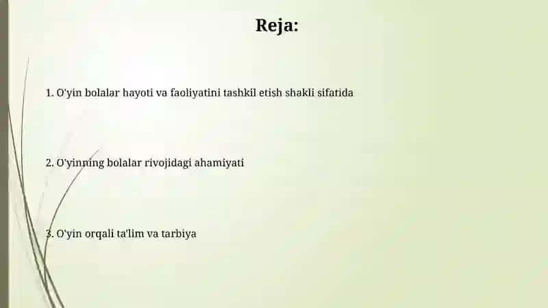 O'yin bolalar hayoti va faoliyatini tashkil etish shakli sifatida 2