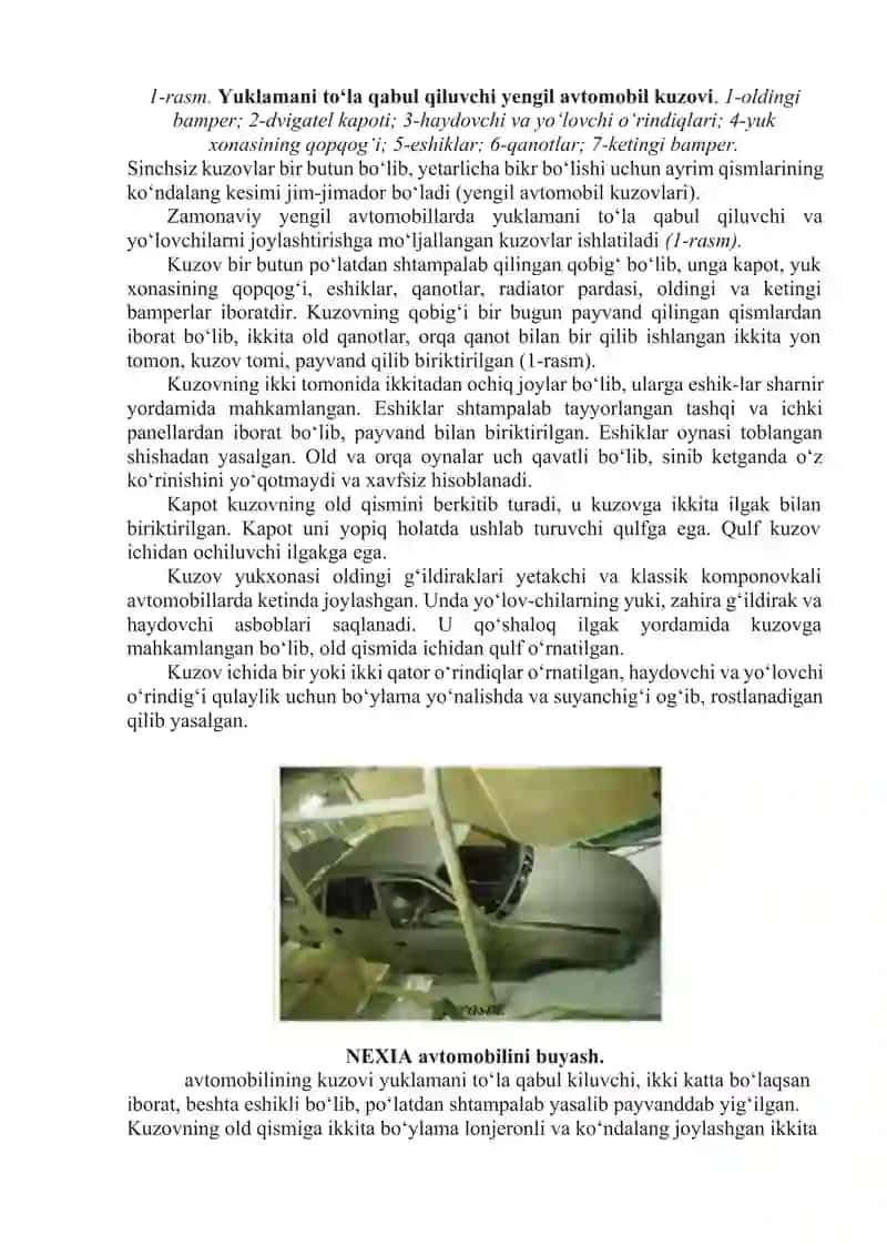 Yengil avtomobillar kuzovlari konstruktsiyalari 2