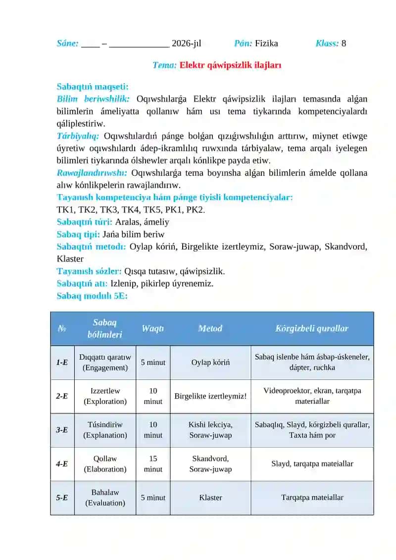Elektr qáwipsizlik ilajları_5EElektr qáwipsizlik ilajları_5E 2