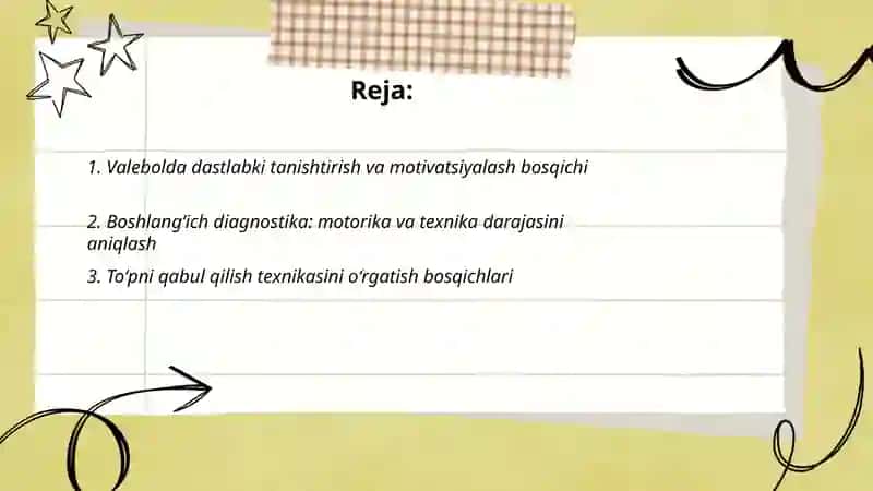 Valebolda dastlabki oʻrgatish jarayonining bosqichlari va uslublari 2