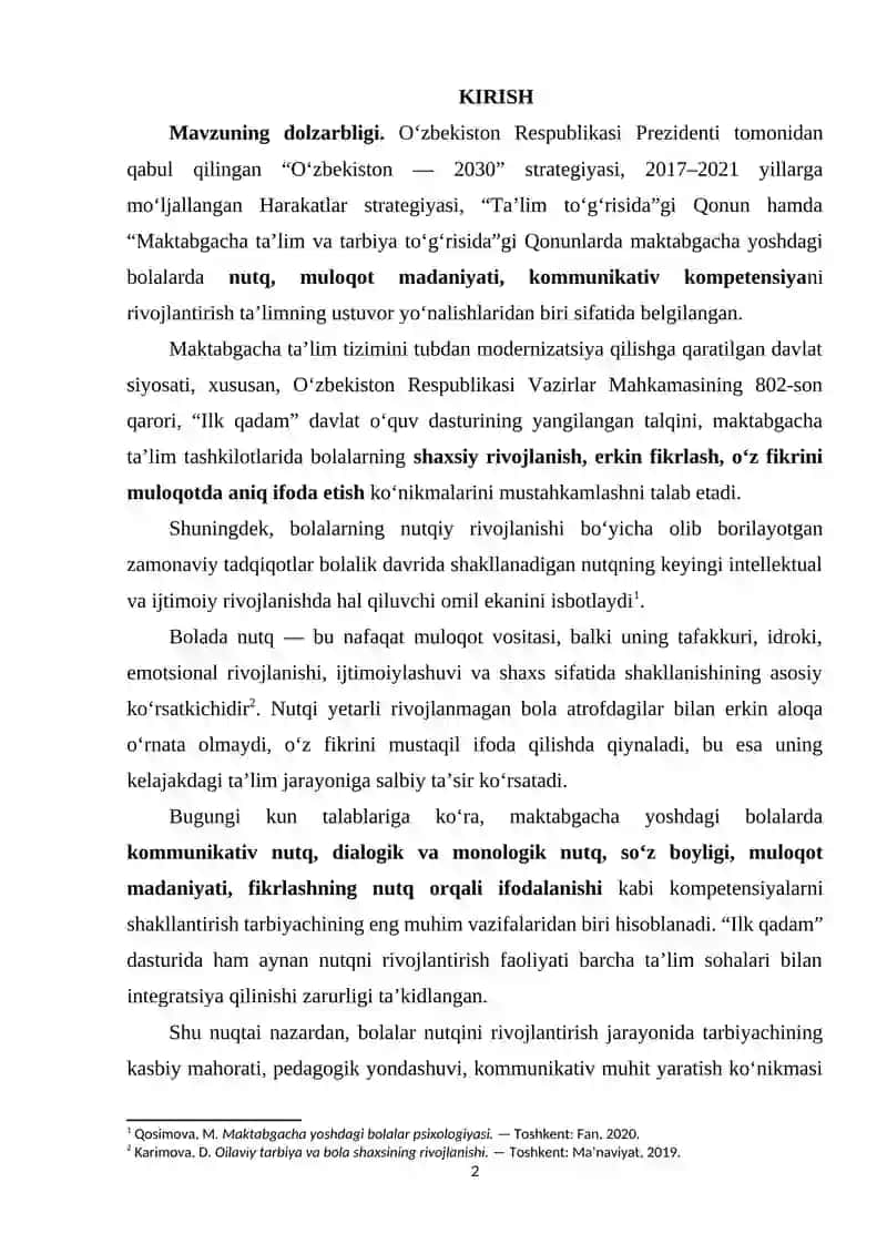 BOGʻCHA YOSHIDAGI BOLALAR NUTQINING KOMMUNIKATIV VOSITA SIFATIDAGI RIVOJLANISHI KURS ISHI 2