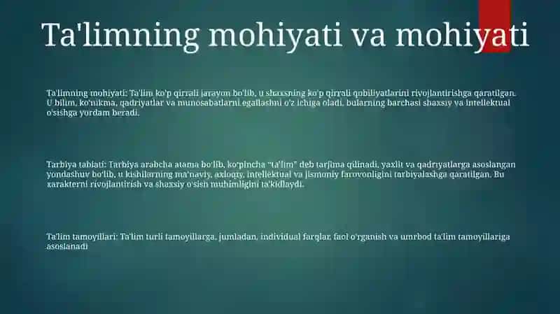 Tarbiya Jarayonining Mohiyati Va Mazmuni. Tarbiya Qonuniyatlari Va Tamoyillari 2