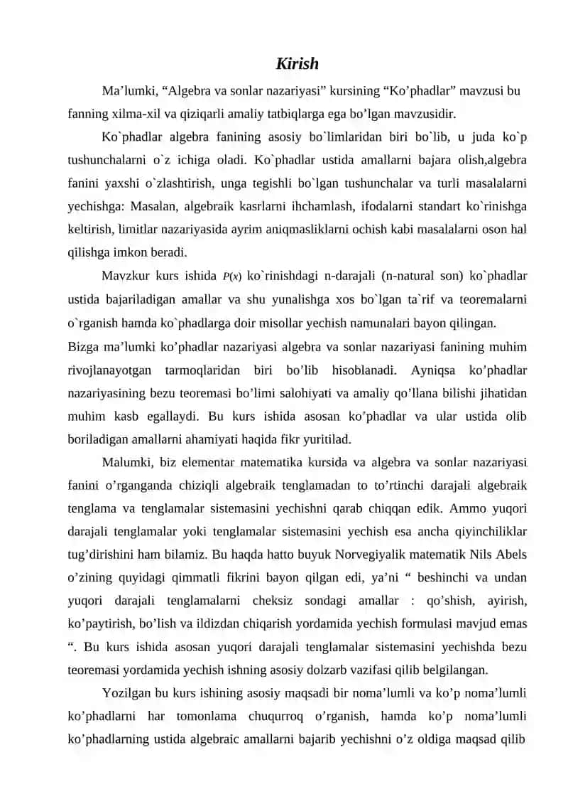 Bir noma’lumli ko’phadlar va ularning xossalari 2