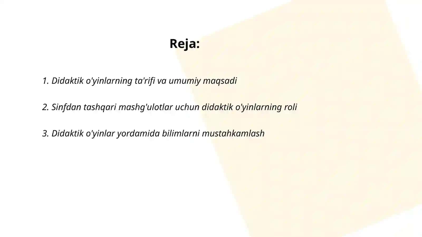 Sinfdan tashqari mashg'ulotlarda didaktik o'yinlarning ahamiyati,mazmuni ulardan foydalanish usullari 2