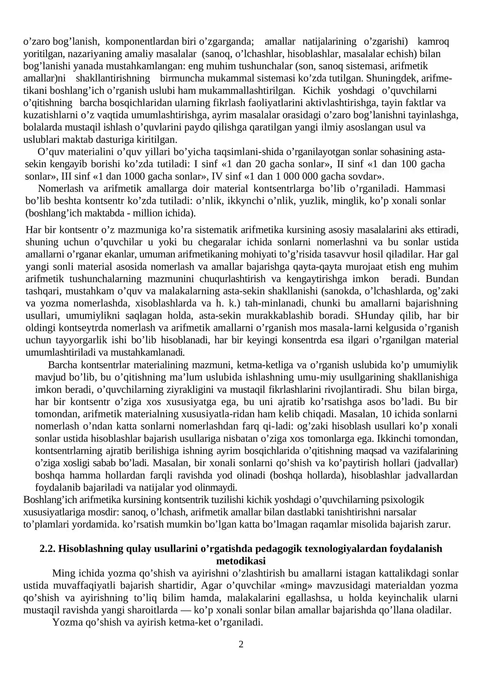 Arifmetik amallarni o’rgatish metodikasi 2
