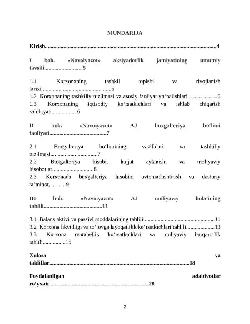 "NAVOIYAZOT" Accounting - Bakalavriat yo‘nalishi talabalari bitiruv oldi amaliyoti bo‘yicha hisobot 2